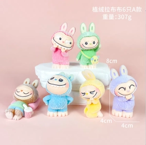 Labubu Figurine Flocked Labubu A Set 6 Pieces