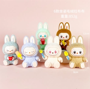 Labubu Figurine Sitting Flocked Labubu 6 Pieces