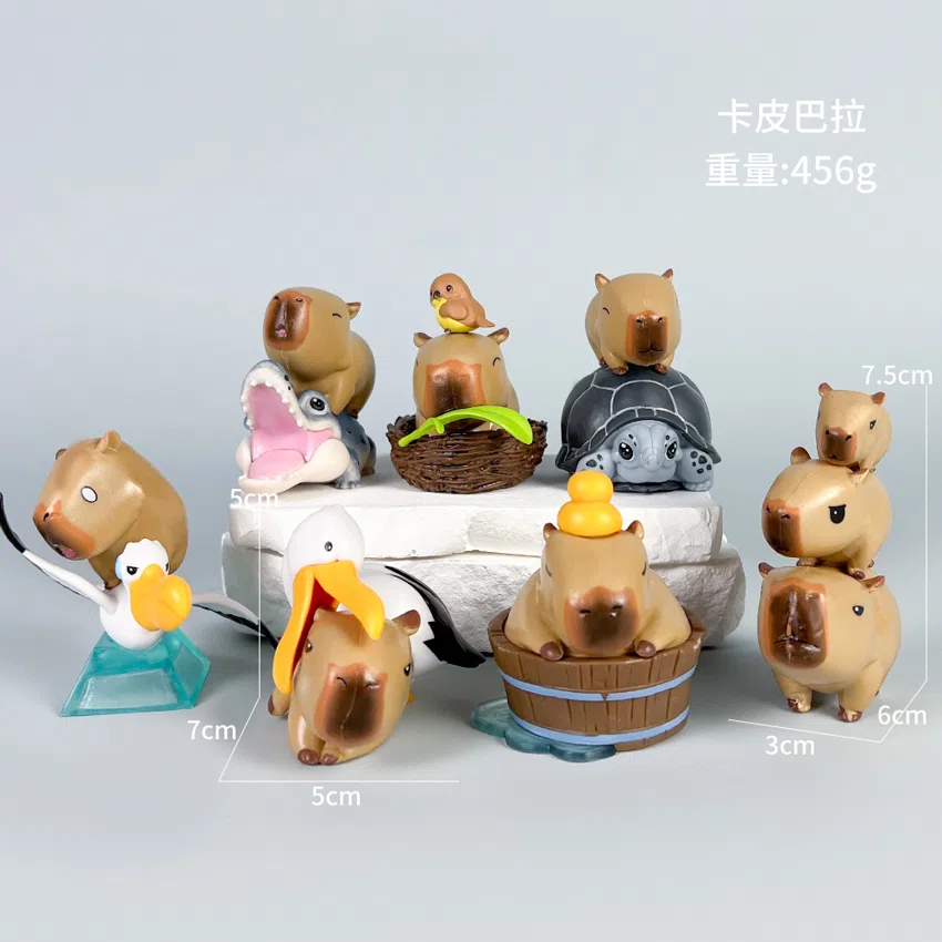 7 capybara figurines