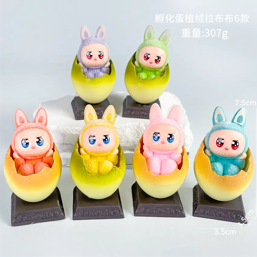 Labubu Figurine Hatchling Egg Flocked Labubu 6 Pieces