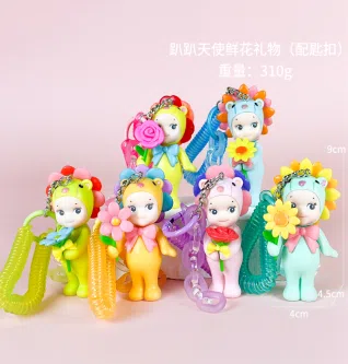 Papang Angel Fresh Flower Gift Series Figurines 6 Pieces [Premium Version with Keychain]