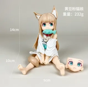 Sitting Yellow Bean Powder Catgirl Figurine