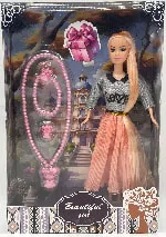 11.5-inch full-bodied long ponytail fashionable Barbie doll with pink bear necklace bracelet ring series 11.5-inch Barbie princess doll Barbie set long-haired princess Barbie accessories