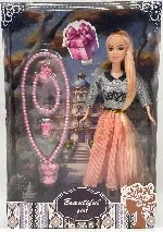 11.5-inch full-bodied long ponytail fashionable Barbie doll with pink bear necklace bracelet ring series 11.5-inch Barbie princess doll Barbie set long-haired princess Barbie accessories