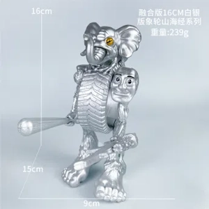 The Classic of Mountains and Seas Wooden Stick Man Figure Elephant Wheel Combined Edition Silver Edition