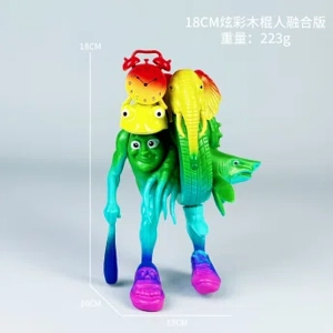 Shanhai Jing figure dazzling colorful wooden stick man fusion version