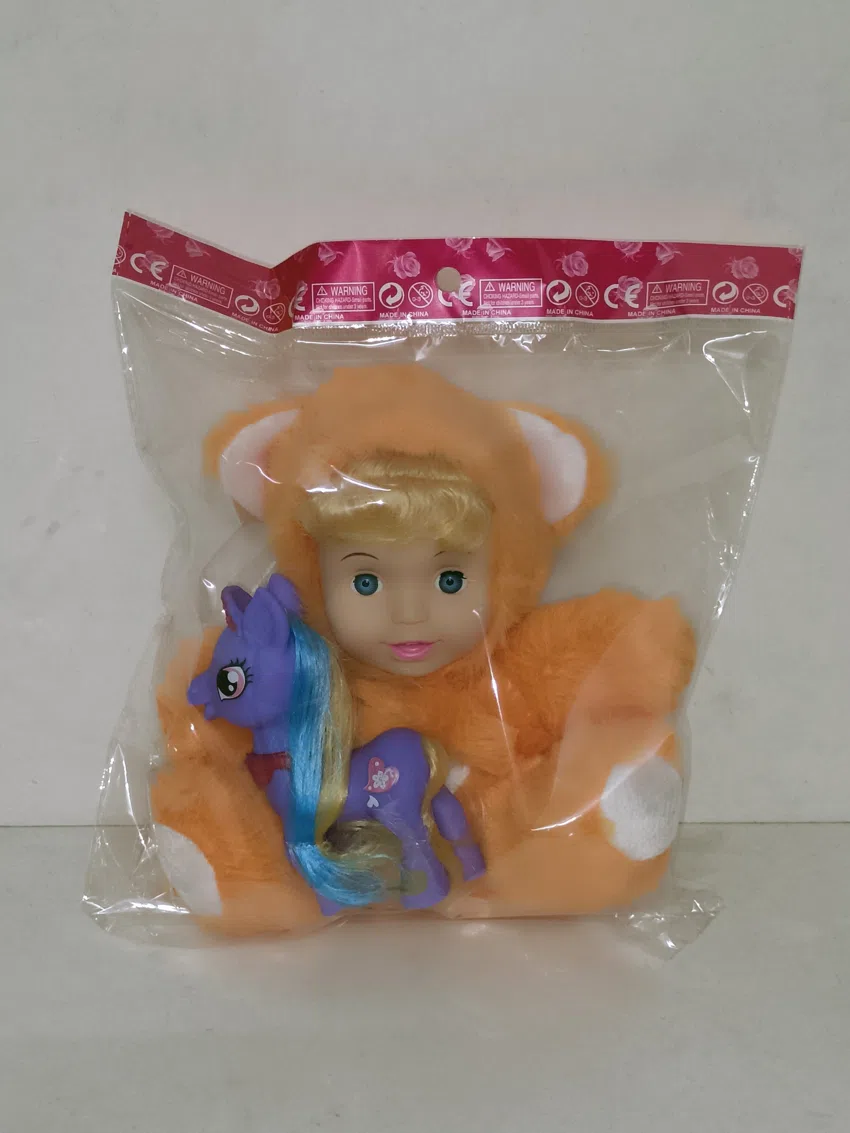 20cm plush with vinyl head and cotton-filled body with horse