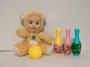 20cm plush with vinyl head and cotton-filled body with bowling ball