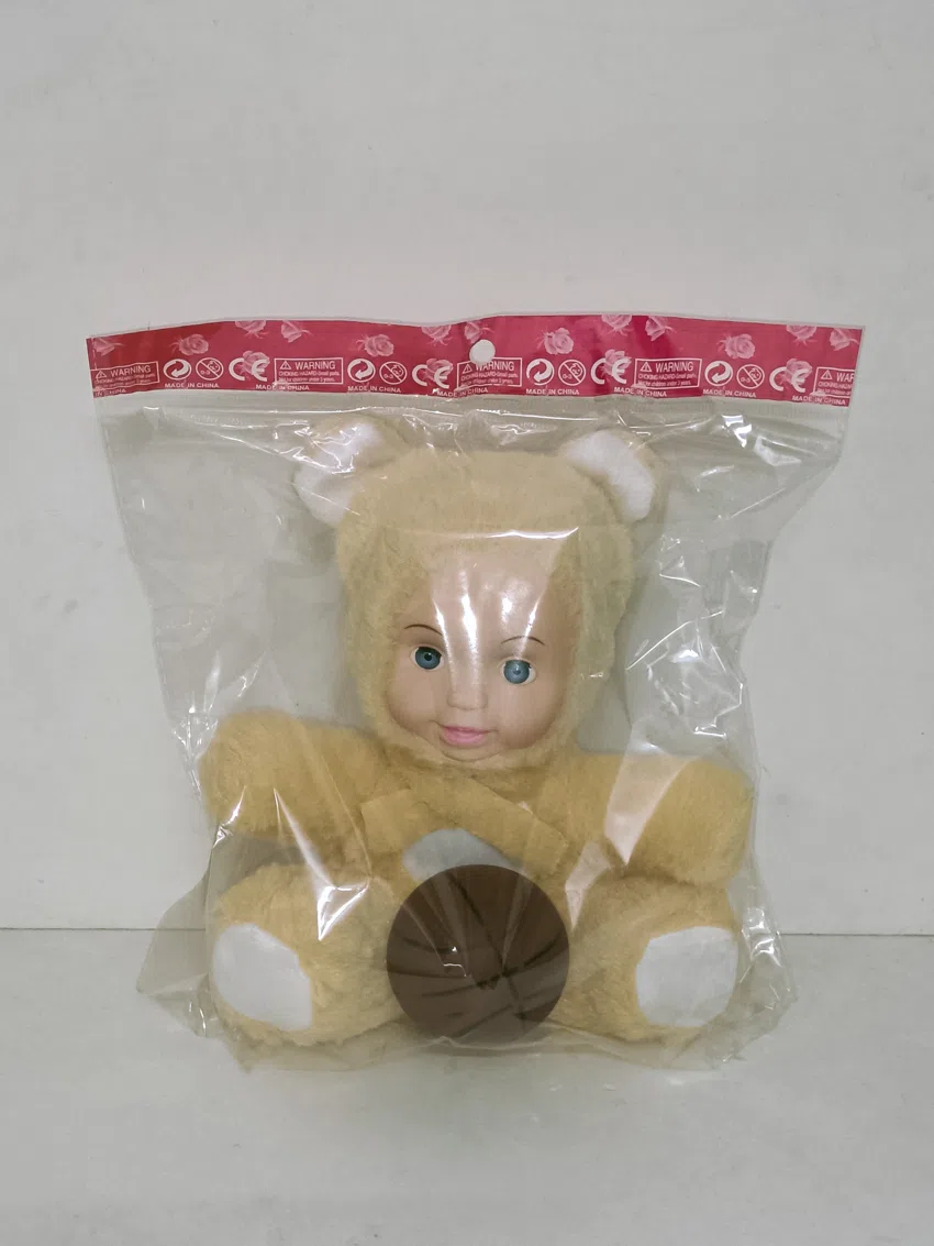 20cm plush with vinyl head and cotton-filled body with vinyl ball
