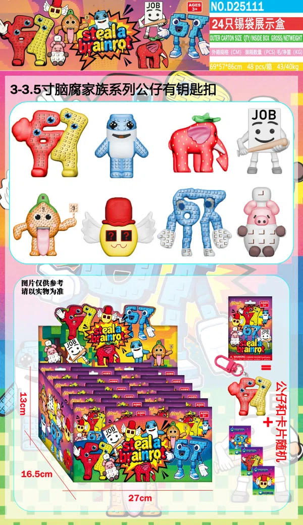 3.5-inch Brainrot Family, 24-piece tin bag display box with cards (with keychain)