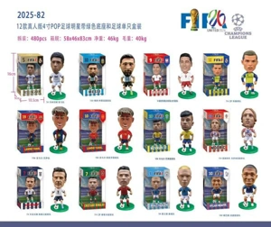 12 live-action 4-inch pop soccer stars with green base and soccer single box
