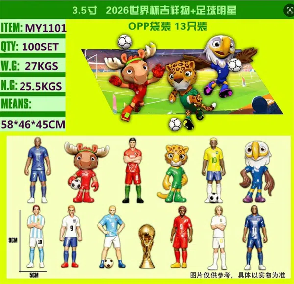 3.5-inch World Cup Soccer Mascot Figures OPP Bag Pack