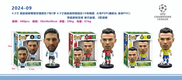 4.5-inch POP football star live-action version of Ronaldo and Messi single box (enamel head, PVC body) 3 mixed