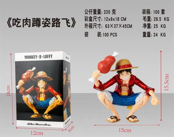 Luffy in a meat-eating squatting position