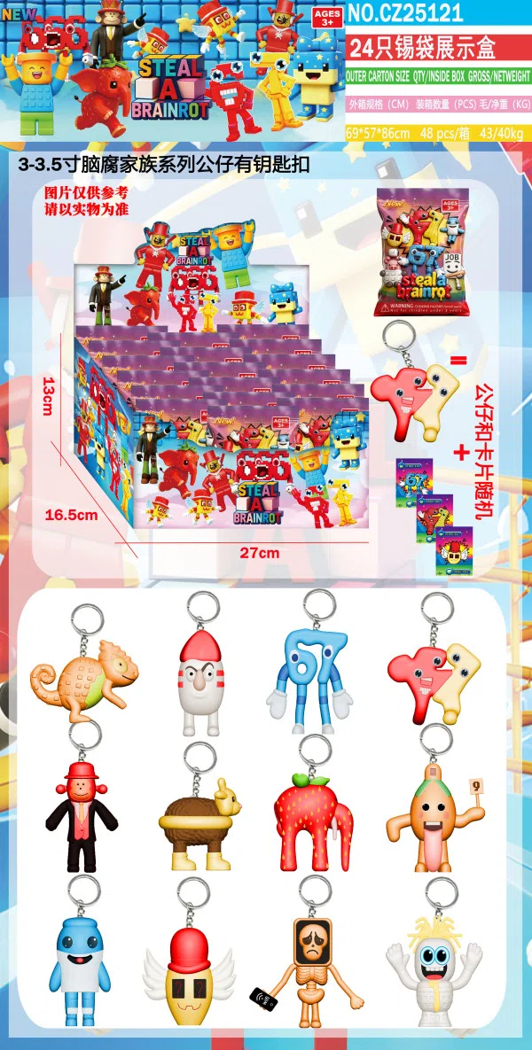 3.5-inch Brainrot Family (new version), 24-piece tin bag display box with cards (with keychain)