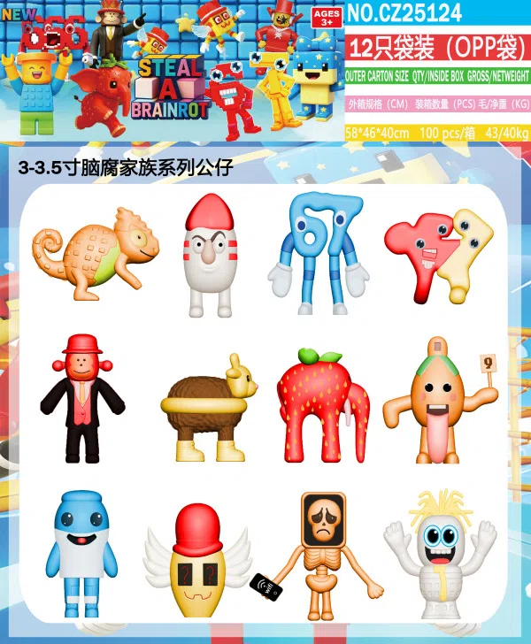 3.5 inch Brain Rot Family (New) 12 Bags (OPP Bags)