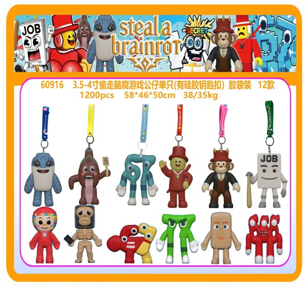 3.5-4 inch stolen brain rot game doll single (with silicone keychain) in plastic bag 12 types