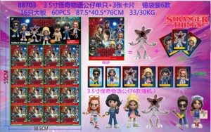 3.5-inch Stranger Things Figure Single 3 Cards Tin Bag 6 Types 16 Large Sheets Cards and 6 Figures Random
