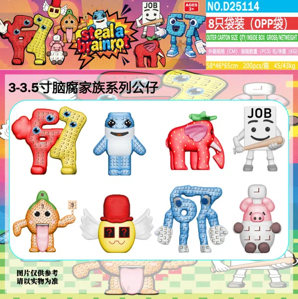3.5-inch Brainrot Family, 8-piece bagged (OPP bag)