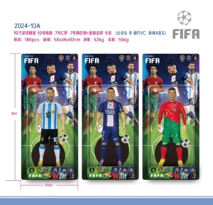 10-inch football star Football Base (Messi, C. Ronaldo, Mbappé) card pack/3 mixed designs (ABC body, PVC eco-friendly head, hands, feet, movable joints)