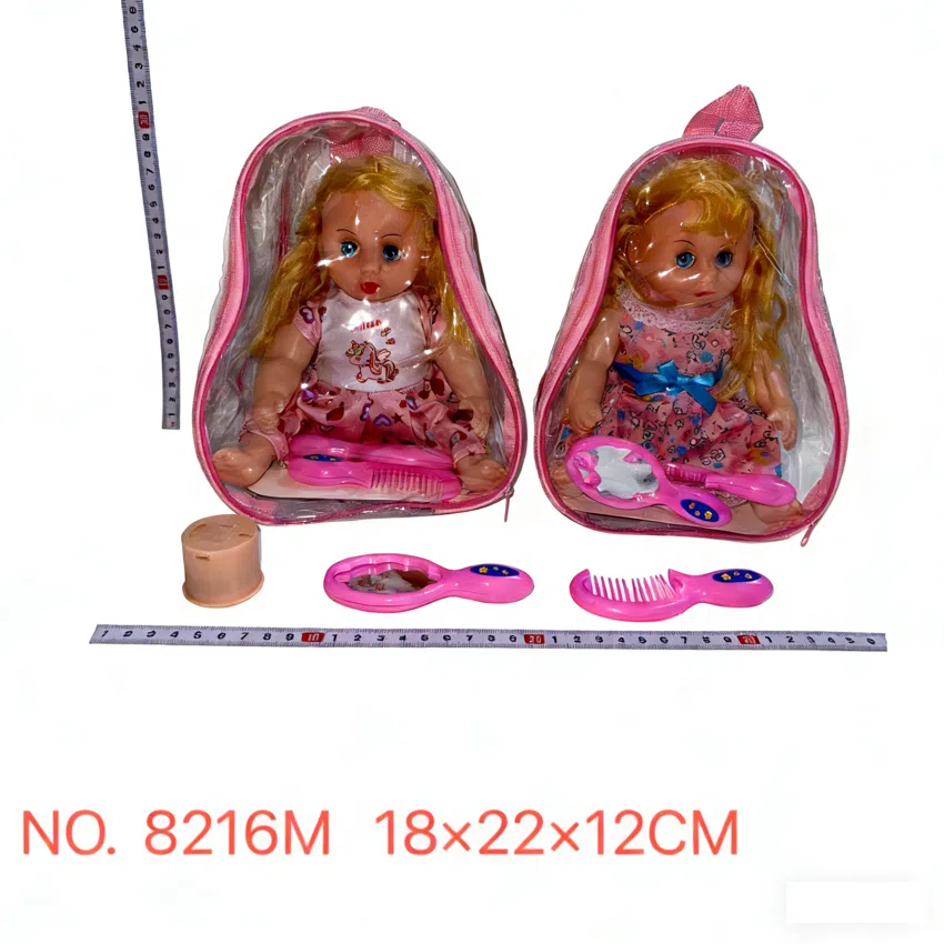 New 12-inch bendable leg girl doll with floral dress, printed pony dress mixed, comb, mirror, backpack