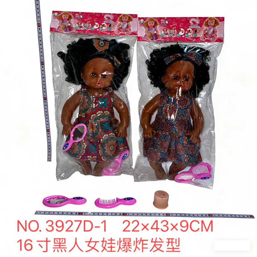 16-inch bendable leg black afro hairstyle girl doll, comb, mirror, with music PVC card head bag
