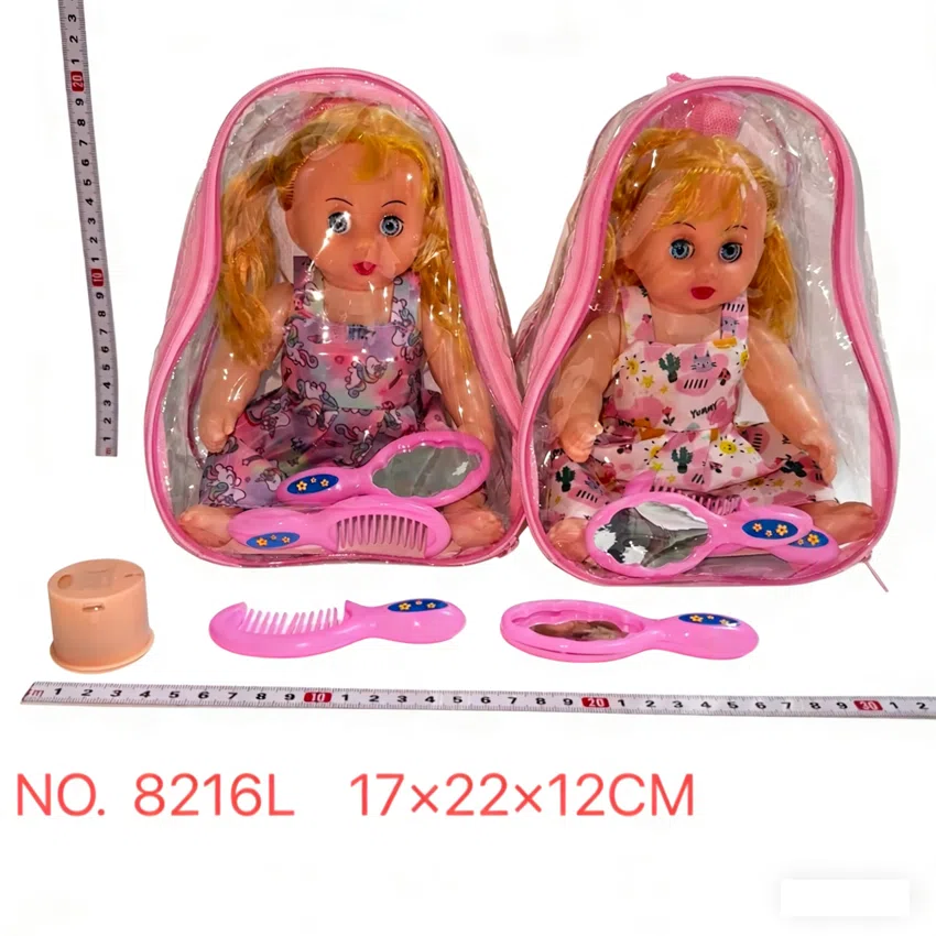 12-inch bendable leg girl doll with printed dress, 2 mixed styles, comb, mirror, music, backpack
