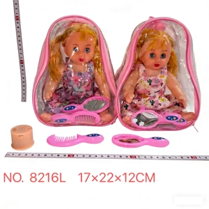 12-inch bendable leg girl doll with printed dress, 2 mixed styles, comb, mirror, music, backpack