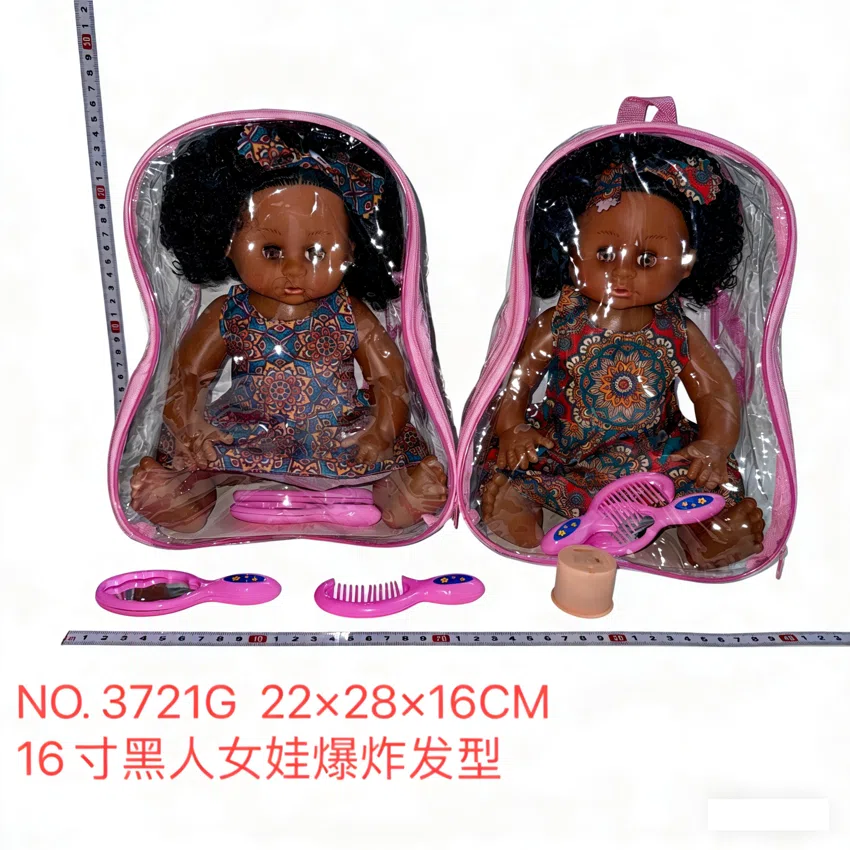 New 16-inch bendable leg afro hairstyle black girl doll, comb, mirror, music, backpack