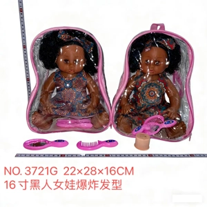 New 16-inch bendable leg afro hairstyle black girl doll, comb, mirror, music, backpack