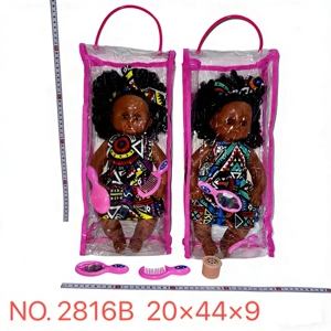 New 16-inch Bent-Leg Black Girl Doll with Explosive Hair, 2 Colors Mixed, Comb, Mirror, Music, Handbag