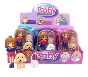 Suitcase doll with puppy (12PCS whole box price) little Barbie doll mini pet dog suitcase play toy