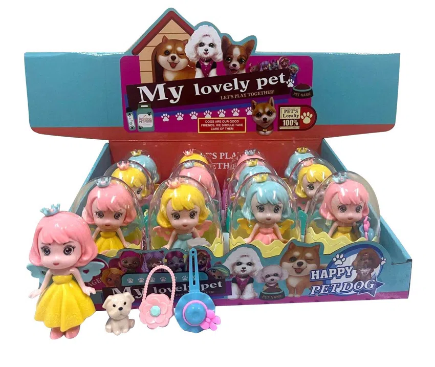 Doll with puppy (12PCS whole box price) (egg) little doll mini pet dog suitcase play toy