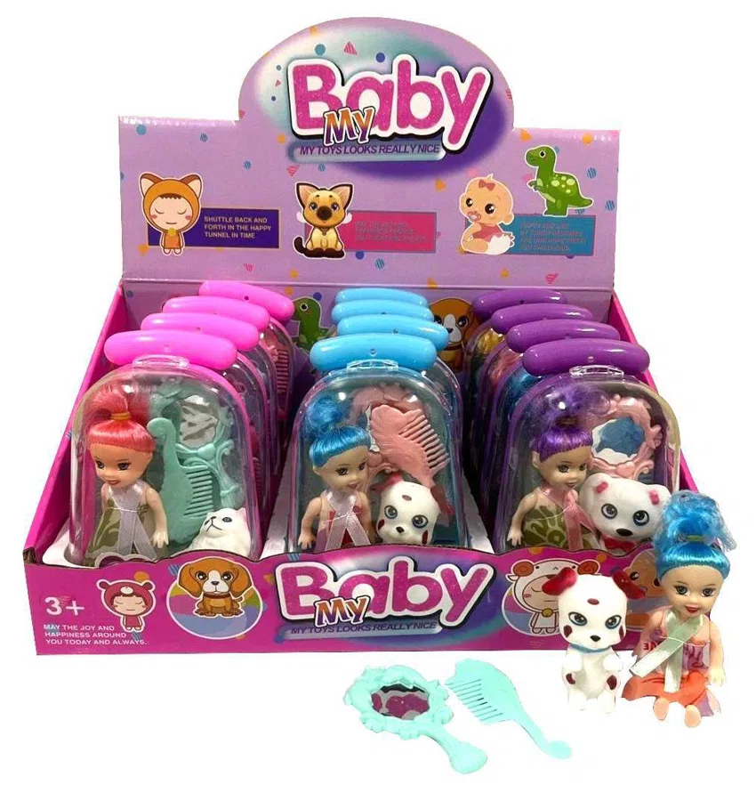 Suitcase doll with puppy (12PCS whole box price) little Barbie doll mini pet dog suitcase play toy