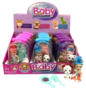 Suitcase doll with puppy (12PCS whole box price) little Barbie doll mini pet dog suitcase play toy