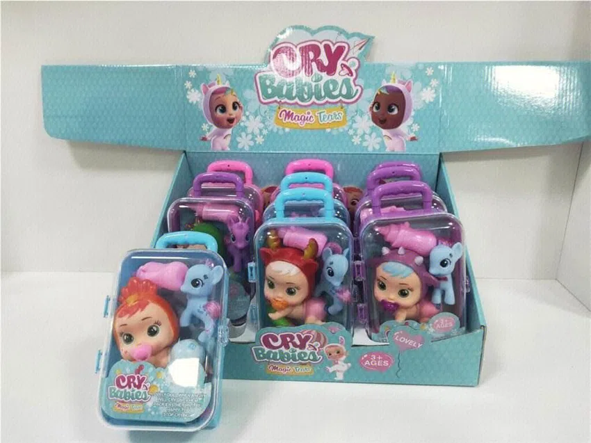 Suitcase with little horse~hair clip~baby bottle~pacifier~4.5-inch crying doll that can shed tears (9PCS whole box price)