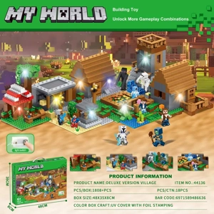 1808 PCS My World Super Village 2-in-1 (Color box uses exquisite UV process and gold stamping process) with seven-color flashing feature