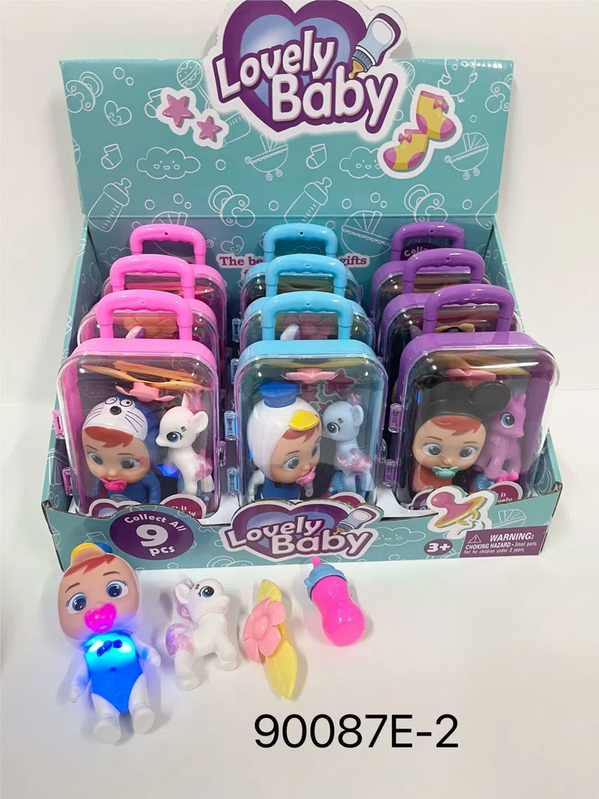 Music and light 5-inch real body crying doll that can drink water, suitcase with little horse~hair clip~baby bottle~pacifier (9PCS whole box price)