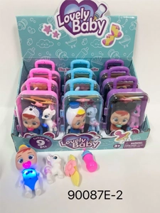 Music and light 5-inch real body crying doll that can drink water, suitcase with little horse~hair clip~baby bottle~pacifier (9PCS whole box price)