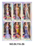 11.5-inch fully articulated fashion long-haired mermaid cheongsam Barbie doll with bracelet, set of 6