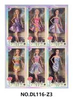 11.5-inch fully articulated fashion long-haired gown Barbie doll with bracelet, set of 6