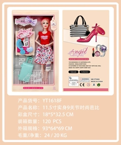 11.5-inch real body 9-joint Angel fashion Barbie doll with accessories flower hair clip, comb, bag, luggage