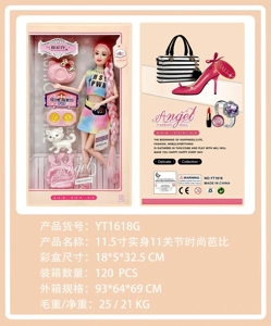 11.5-inch real body 11-joint Angel fashion Barbie doll with accessories camera, pet cat, cat bowl, cat bed