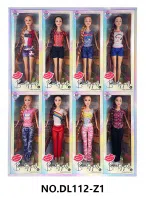 11.5-inch real body movable hand fashion long-haired outfit Barbie doll, set of 8