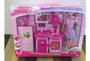 Detachable Cabinet Barbie Refrigerator Pink with Lights and Music