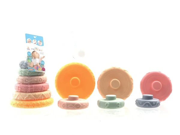 Soft Rubber Stacking Toy Rainbow Rings Bathroom Toy Educational Early Learning Multi-dimensional Perception Color Difference Recognition