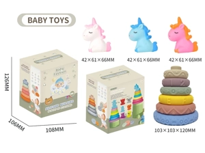 Soft Rubber Stacking Toy Rainbow Rings Bathroom Toy Educational Early Learning Multi-dimensional Perception Color Difference Recognition