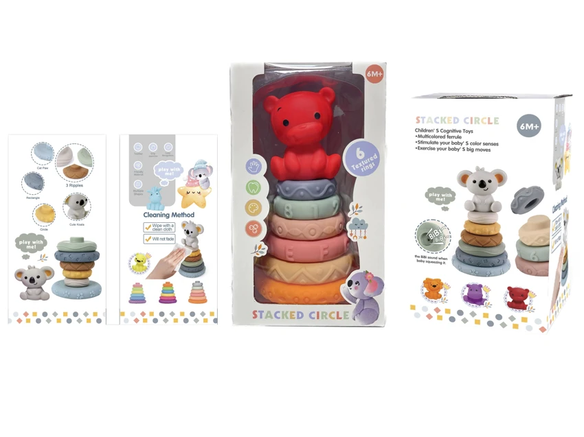 Rubber Soft Rubber Stack Rainbow Ring. Bathroom Toy. Educational Early Learning. Multi-dimensional Perception. Color Difference Recognition.