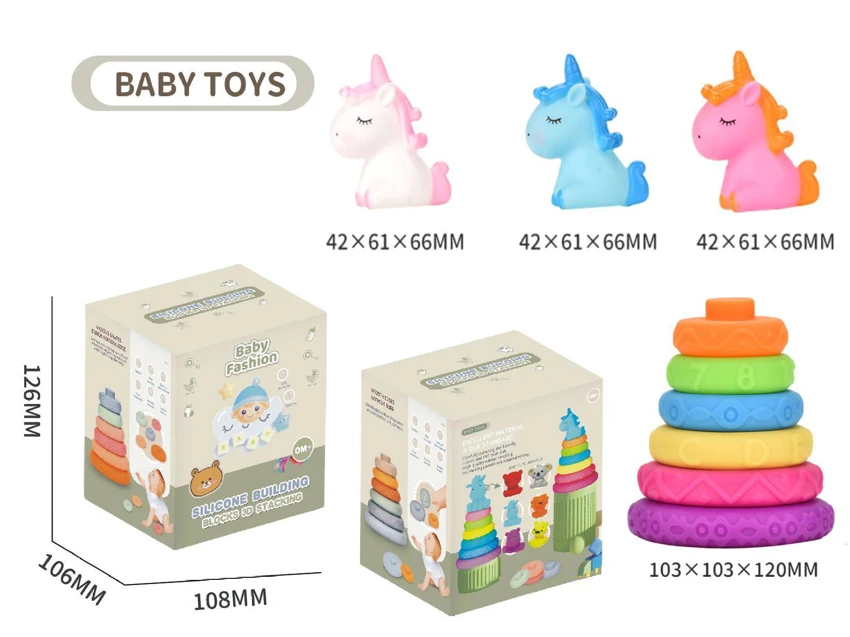 Soft Rubber Stacking Toy Rainbow Rings Bathroom Toy Educational Early Learning Multi-dimensional Perception Color Difference Recognition