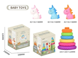 Soft Rubber Stacking Toy Rainbow Rings Bathroom Toy Educational Early Learning Multi-dimensional Perception Color Difference Recognition